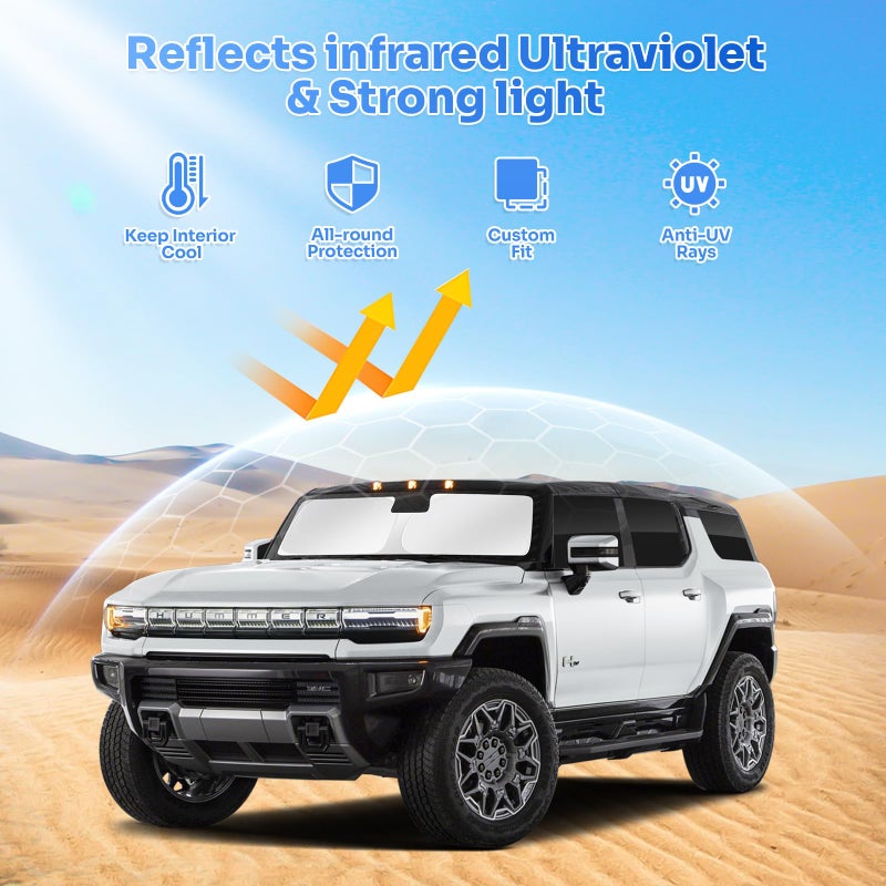 Canvcle Sunshades for 2022-2025 GMC Hummer EV Accessories Windshield Sun Shade Side Rear Window Shade Cover Sun Visor Shield Privacy Protection for Camping Keep Vehicle Cool Black 6PCS - Image 2